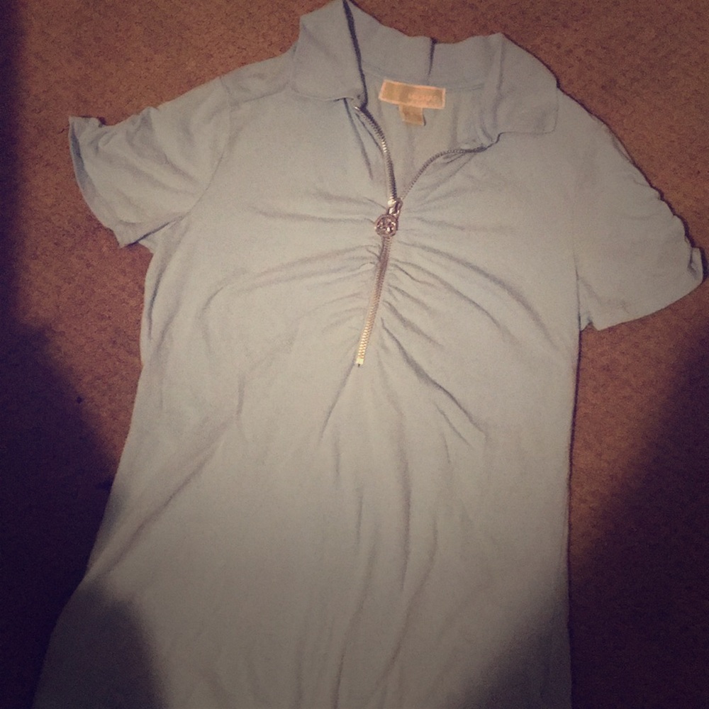 Michael kors baby blue zip front top